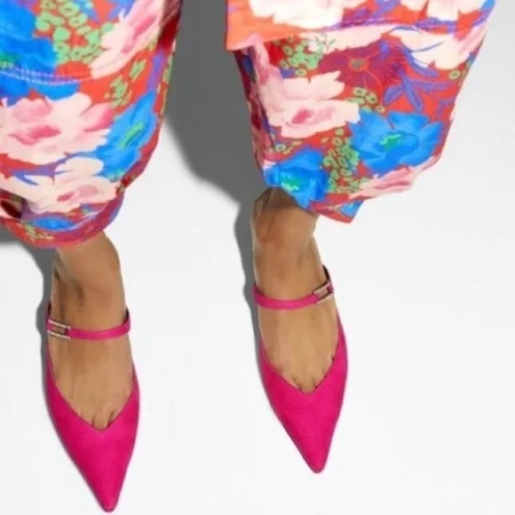 NWT Zara pink suede mules With Bejeweled Buckle - Picture 2 of 5